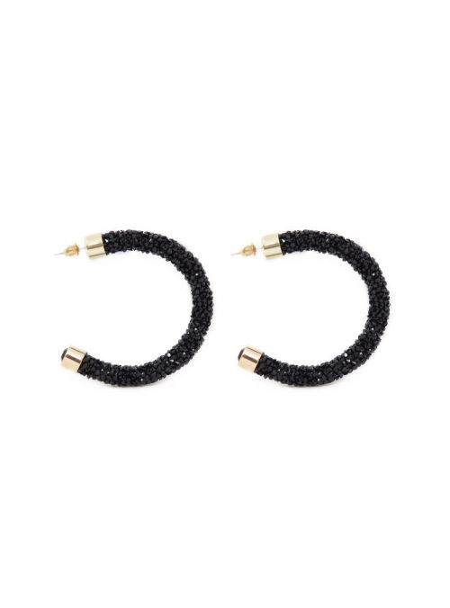 Black Crystal Round Hoop Shine Earrings for Women Fashion Jewelry 