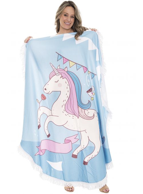 Sky Blue Beach Towel Handmade Cotton Round Towel With Fringe Home Pool Bath Towel 60” Round Online By Oussum