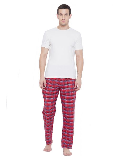 Men Cotton Plaid Pattern Pajama Pants with 2 Pocket 