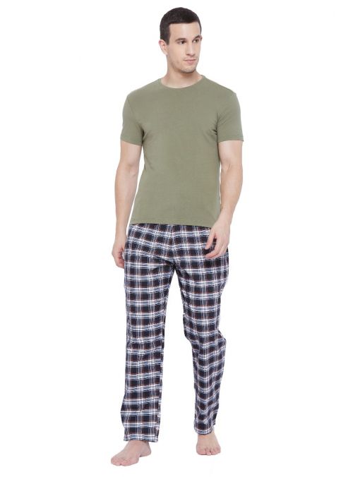 Men Cotton Plaid Pattern Lounge Pajama Pants with 2 Pocket 