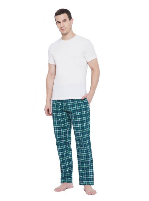 Men Cotton Plaid Pattern Drawstring Pajama Lounge Pants with 2 Pocket