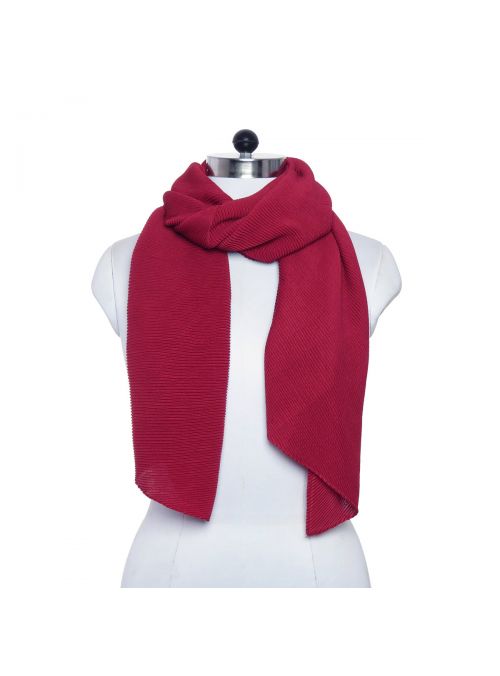 Burgundy Summer Fashion Pleated Polyester Evening Scarf for Women