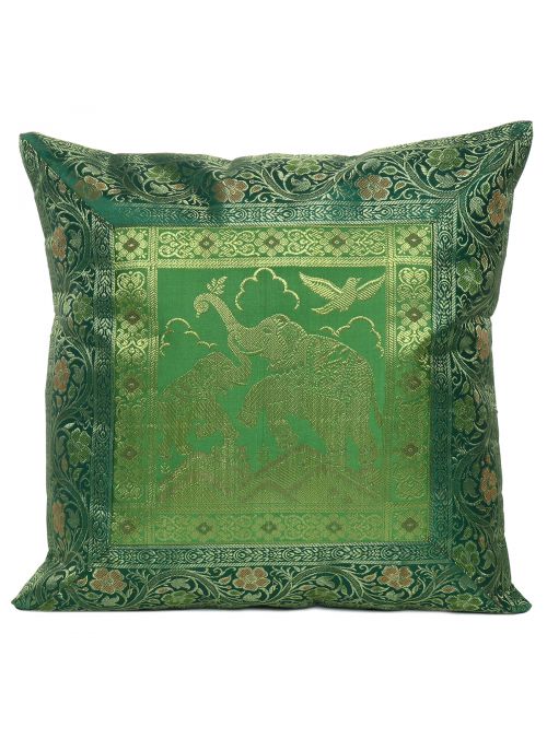 Indian Decorative Elephant Print Silk Brocade Cushion Cover