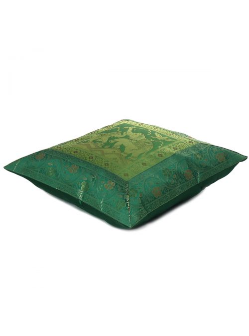 Indian Decorative Elephant Print Silk Brocade Cushion Cover