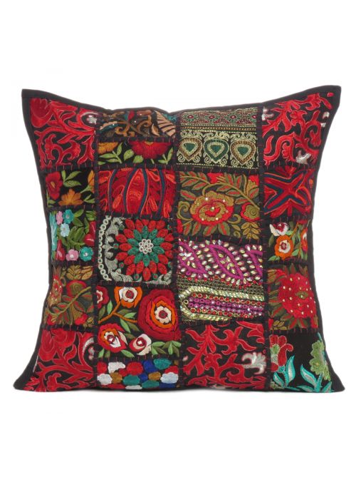 Vintage Floral Cotton Kantha Patchwork Flap Closure Cushion Cover