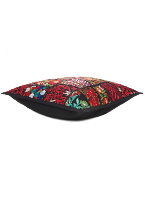 Vintage Floral Cotton Kantha Patchwork Flap Closure Cushion Cover