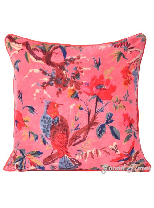 Boho Velvet Floral Throw Pillow Cover Sofa Couch Patio Decor Square Bird Cushion Covers 16X16 Inch Online