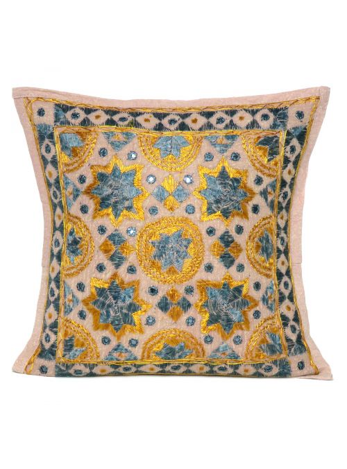 Handmade Embroided Floral Work Cotton Envelop Cushion Cover for Home Decor