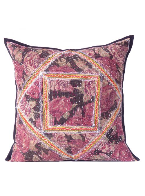 Floral Kantha Work Cushion Cover for Living Room Sofa Couch Boho Decor 16X16 Inch Throw Pillow Cases Online