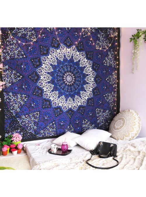 Blue Colored Wall Decor Queen Size Hippie Tapestries Bohemian Wall Hanging Online