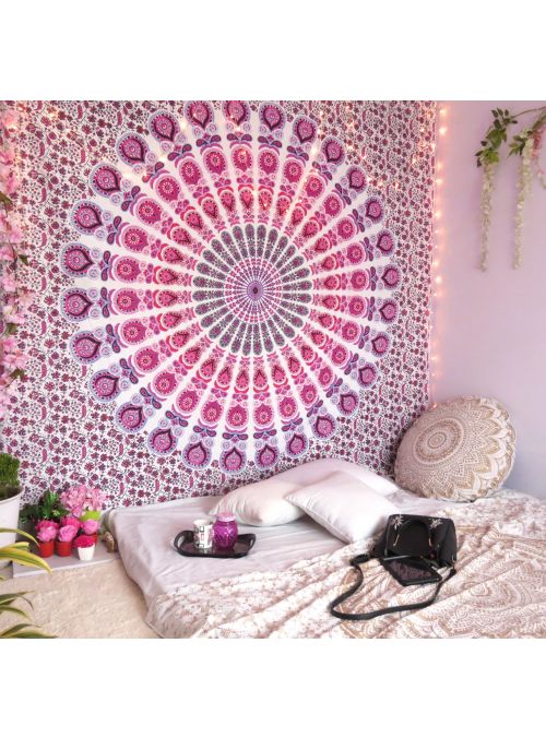 Mandala Tapestry Indian Hippie Wall Hanging Bohemian Queen Pink Peacock Throw Online