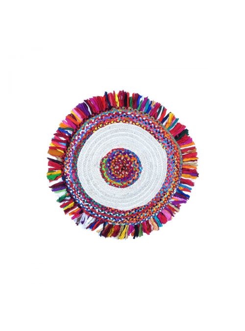 Oussum Hand Woven Chindi Braided Round Jute Floor Rugs