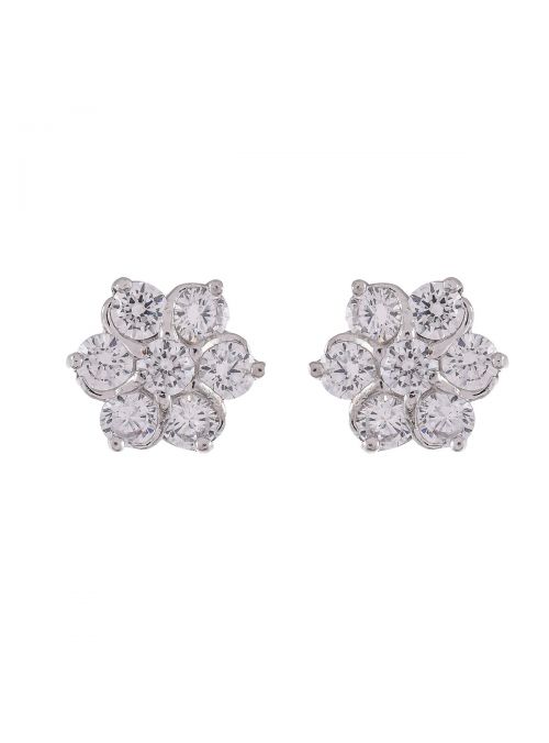 Women CZ White Cubic Zirconia Flower Shape Stud Earrings Jewelry for Gift