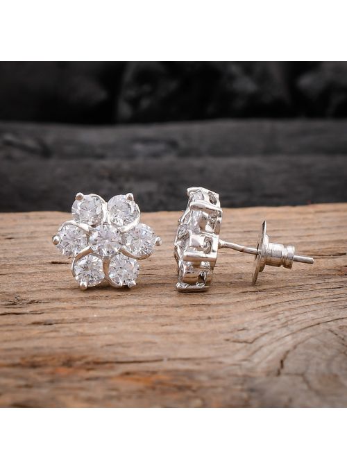 Women CZ White Cubic Zirconia Flower Shape Stud Earrings Jewelry for Gift
