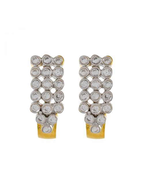 Women White Cubic Zirconia Cluster Earring Ear Studded Hook Shaped Stud Earrings
