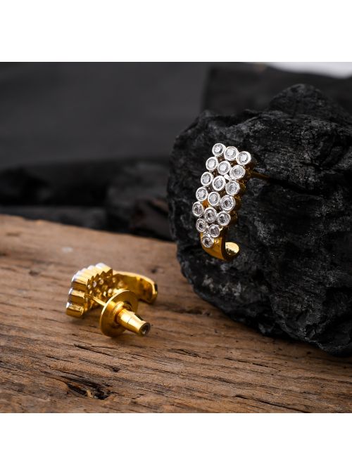 Women White Cubic Zirconia Cluster Earring Ear Studded Hook Shaped Stud Earrings