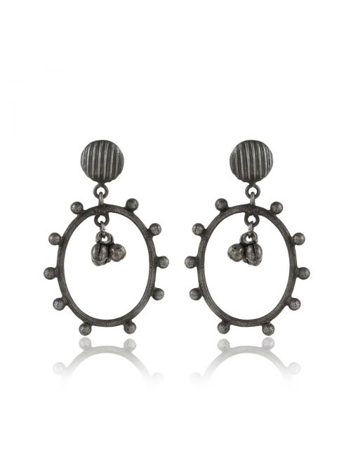 Women Traditional Rajasthani Oxidised Black Tribal Brass Earring 