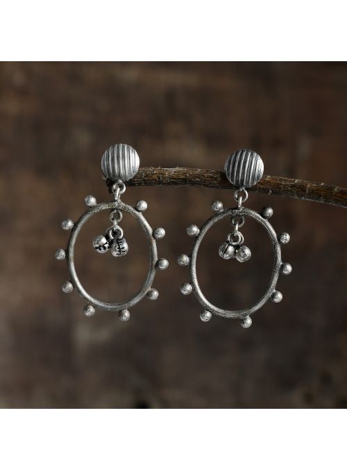 Women Traditional Rajasthani Oxidised Black Tribal Brass Earring 