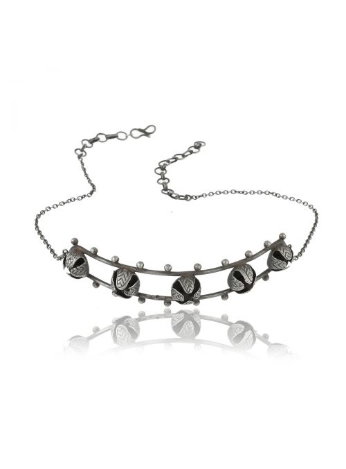Oussum oxidised Black Brass Tribal Choker Pendant Necklace