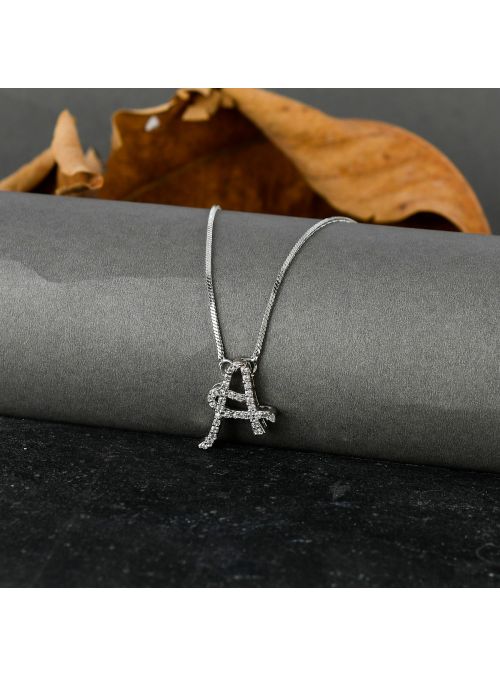 Women Alphabet CZ Round Stone Pendant Chain Necklace