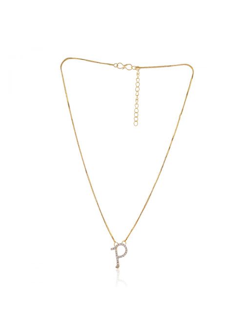 Women Cubic Zirconia Round Stone Alphabet Pendant Chain Necklace