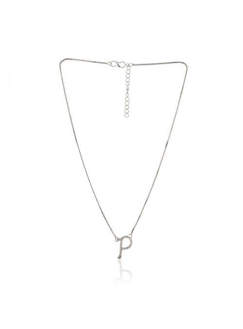 Women Cubic Zirconia Round Stone Alphabet Pendant Chain Necklace