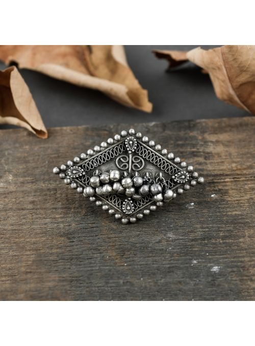 Women Brass Adjustable Oxidised Black Finger Ring