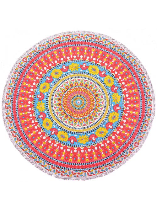 Floral Printed Bohemian Mandala Roundie Picnic Beach Throw Blanket Beach Towels Yoga Mat Throw Tapestry 72