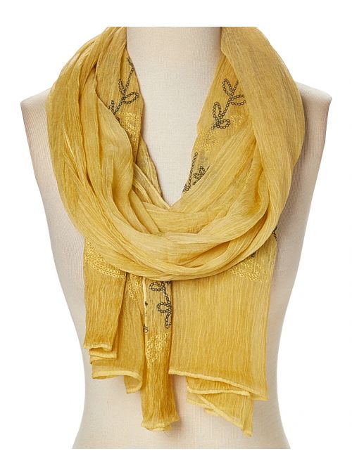 Golden Women Polyester Embroidered Sheer Fashion Soft Scarves