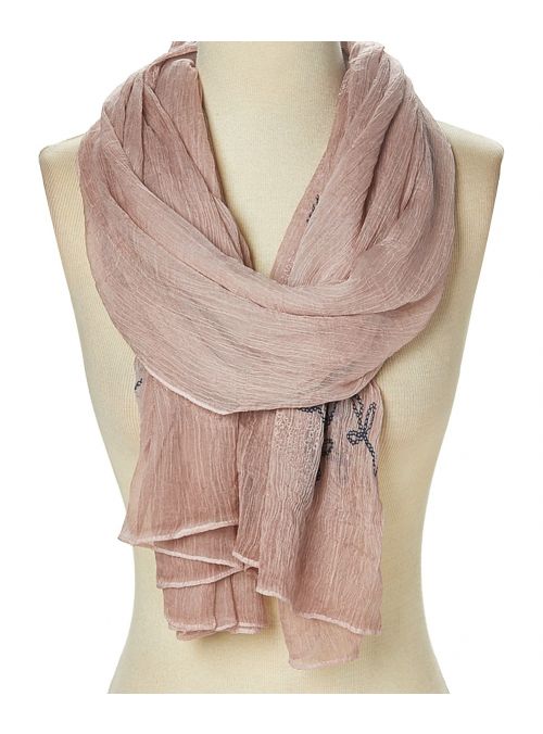 Pink Women Polyester Embroidered Sheer Fashion Soft Scarves
