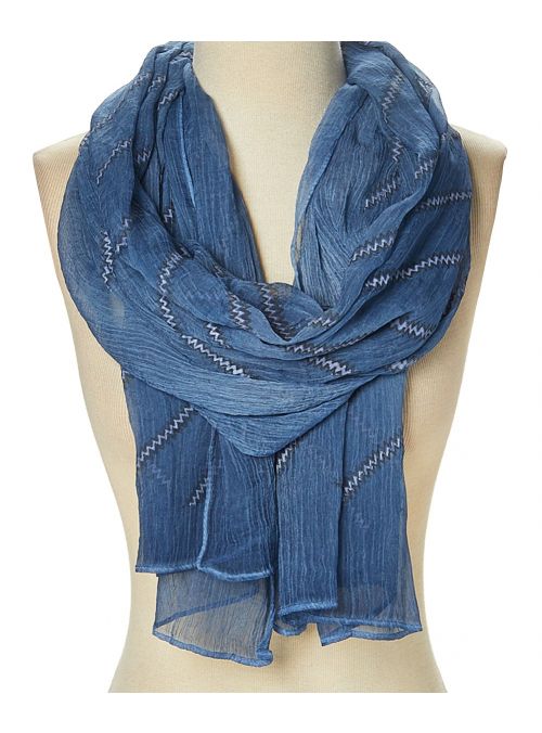 Navy Blue Summer Lightweight Polyester Zigzag Sheer Scarf for Women