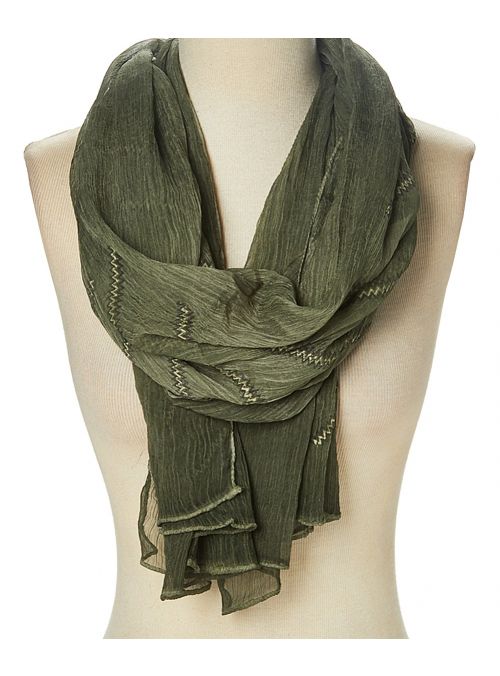 Green Summer Lightweight Polyester Zigzag Sheer Scarf for Women