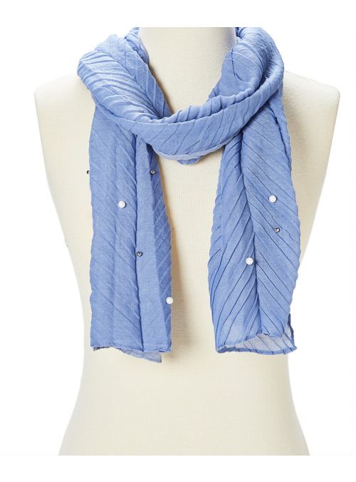 Blue Viscose Pleated Embellished Casual Fashion Women Scarf