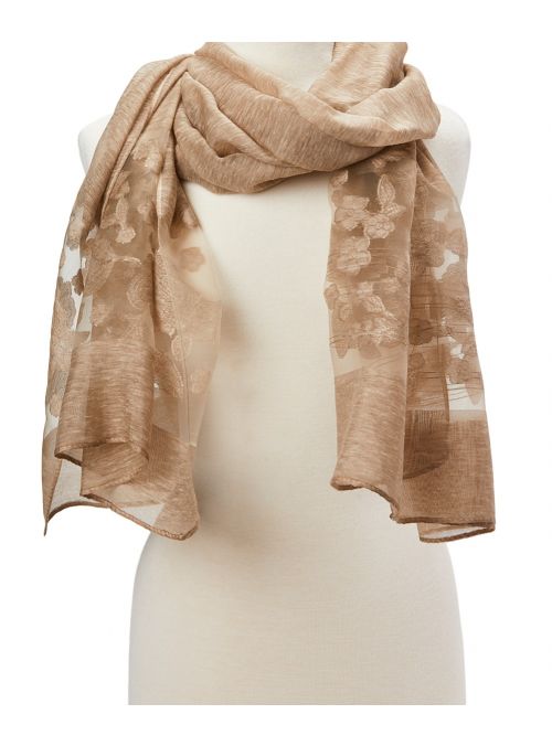 Women Brown Floral Viscose Sheer Scarves Wrap Long Stole Scarf