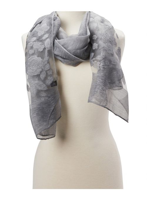 Women Gray Floral Viscose Sheer Scarves Wrap Long Stole Scarf