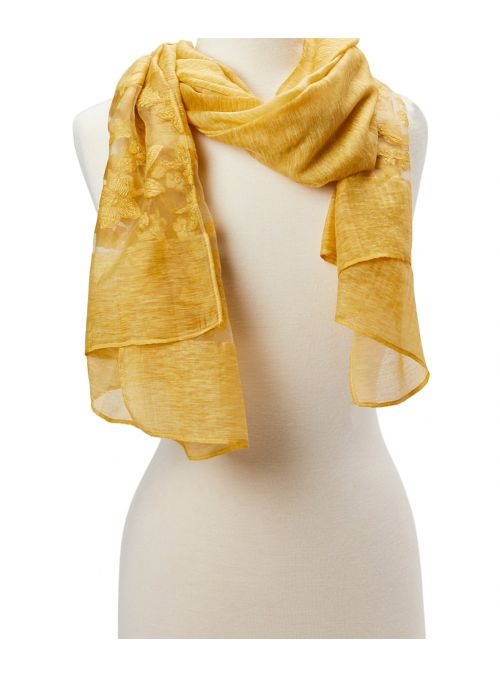 Women Golden Floral Viscose Sheer Scarves Wrap Long Stole Scarf