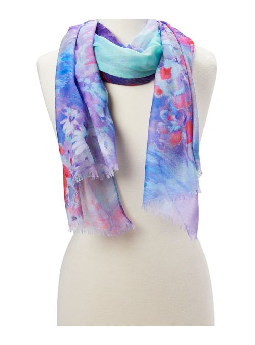 Women Fashion Scarves Printed Blue Floral Head Neck Wrap Scarf