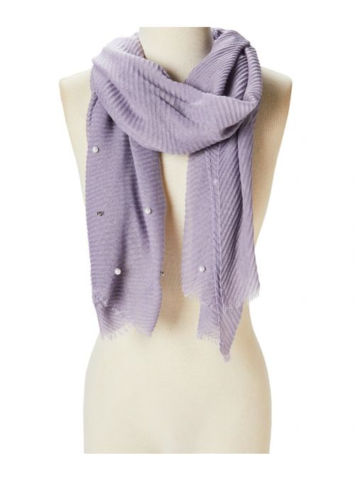 Women Blue Fashion Pearl Pleated Shawl Wrap Lightweight Long Scarf 