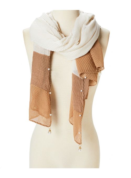 Women Brown Fashion Pearl Scarves Lightweight Long Neck Head Wrap Scarf