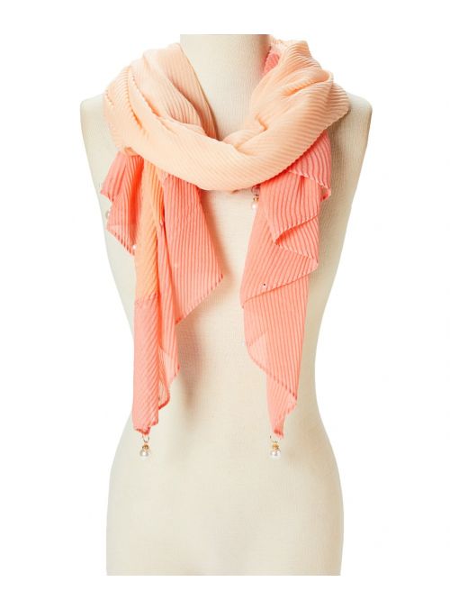 Women Orange Fashion Pearl Scarves Lightweight Long Neck Head Wrap Scarf