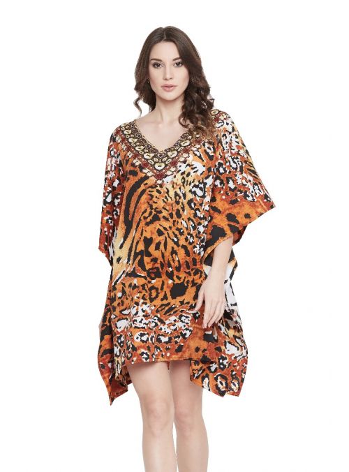 Women Yellow Plus Size Boho Polyester Short Kaftan Tunic Dress