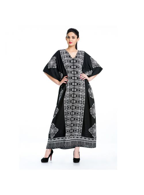 Black Plus Size Women Caftan Beach Kimono Long Maxi Dress Boho Printed Kaftan