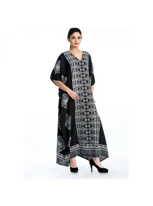 Black Plus Size Women Caftan Beach Kimono Long Maxi Dress Boho Printed Kaftan