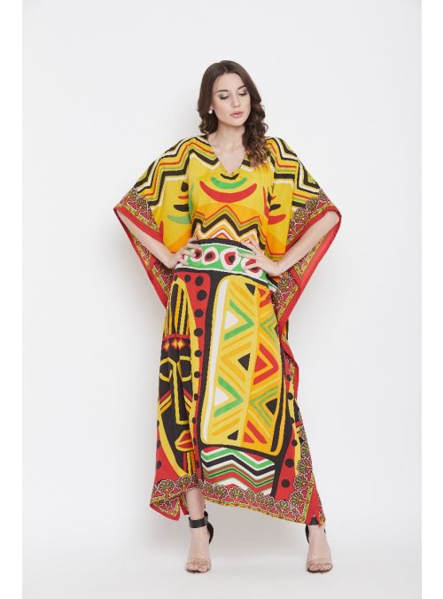 Women Multi Color Kimono Dress Plus Size Full Length Maxi Kaftan Casual Summer Dress