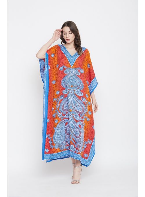 Women Orange Kimono Dress Plus Size Full Length Maxi Kaftan Casual Summer Dress