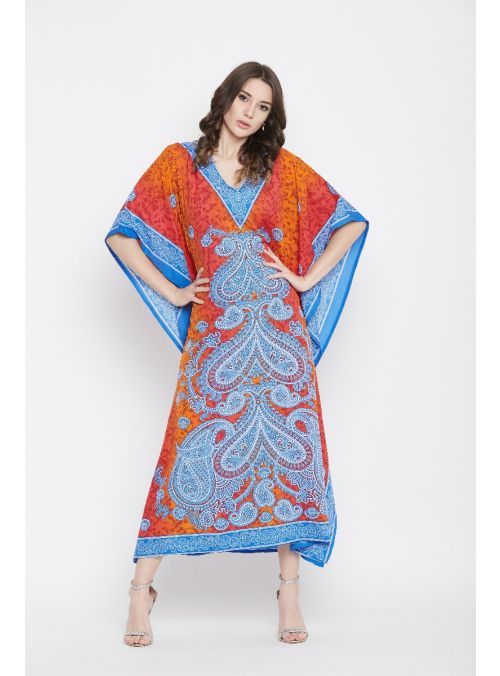 Women Orange Kimono Dress Plus Size Full Length Maxi Kaftan Casual Summer Dress