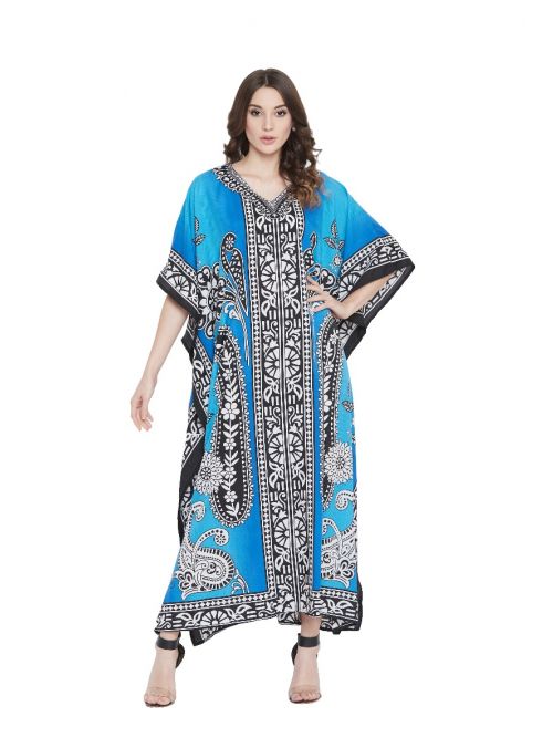 Women Sky Blue Plus Size Boho Tunic Top Party Wear Long Maxi Kaftan Kimono Dress