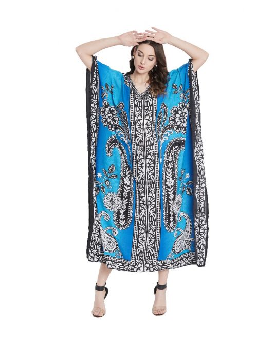 Women Sky Blue Plus Size Boho Tunic Top Party Wear Long Maxi Kaftan Kimono Dress