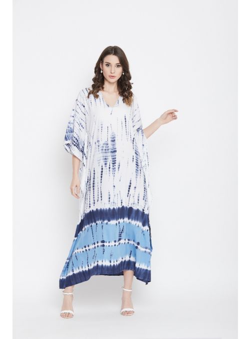 Women Blue Printed Maxi Caftan Evening Gown Beachwear Party kaftan Dress