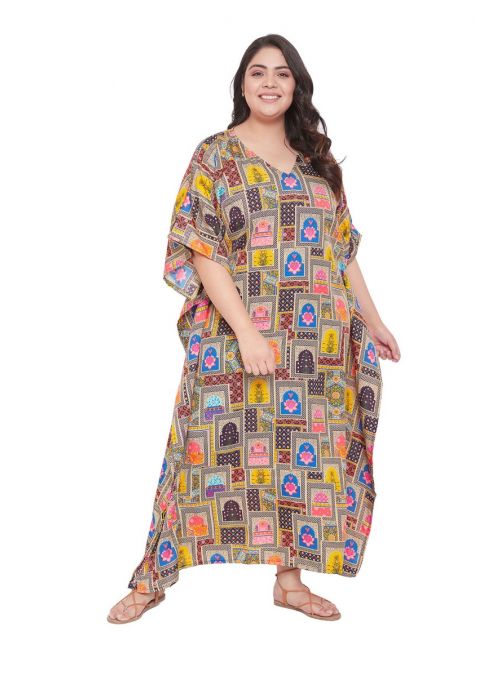 Women Multicolor Geometric Plus Size Kaftan
